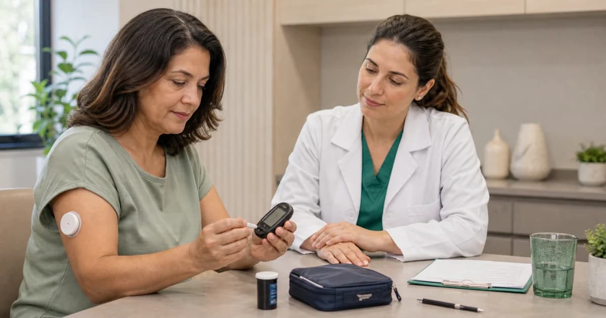 Paciente com diabetes conferindo a glicemia durante o preparo para cirurgia.